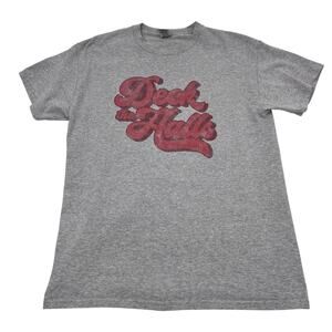 Gildan Mens Gray Deck The Halls Christmas Holiday Short Sleeve T-Shirt Sz M